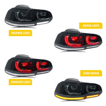 Load image into Gallery viewer, inginuity time LED R20 Tail Lights for Volkswagen VW Golf 6 MK6 MK VI 2008-2014 Sequential Turn Signal Black Rear Lamps Assembly