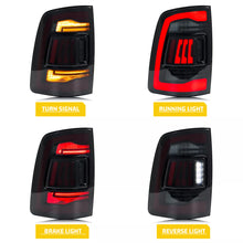 Load image into Gallery viewer, inginuity time LED Black Tail Lights for Dodge Ram 1500 2500 3500 2009-2018 2019-2023 Classic Start-up Animation Rear Lamps Assembly