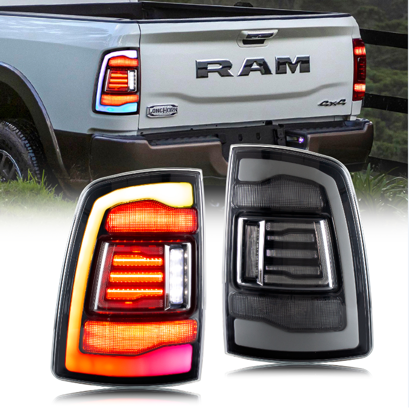 inginuity time LED RGB Tail Lights for Dodge Ram 4th GEN 2009-2018 Rear Lamps Start-up Animation Sequential Turn Signal Assembly