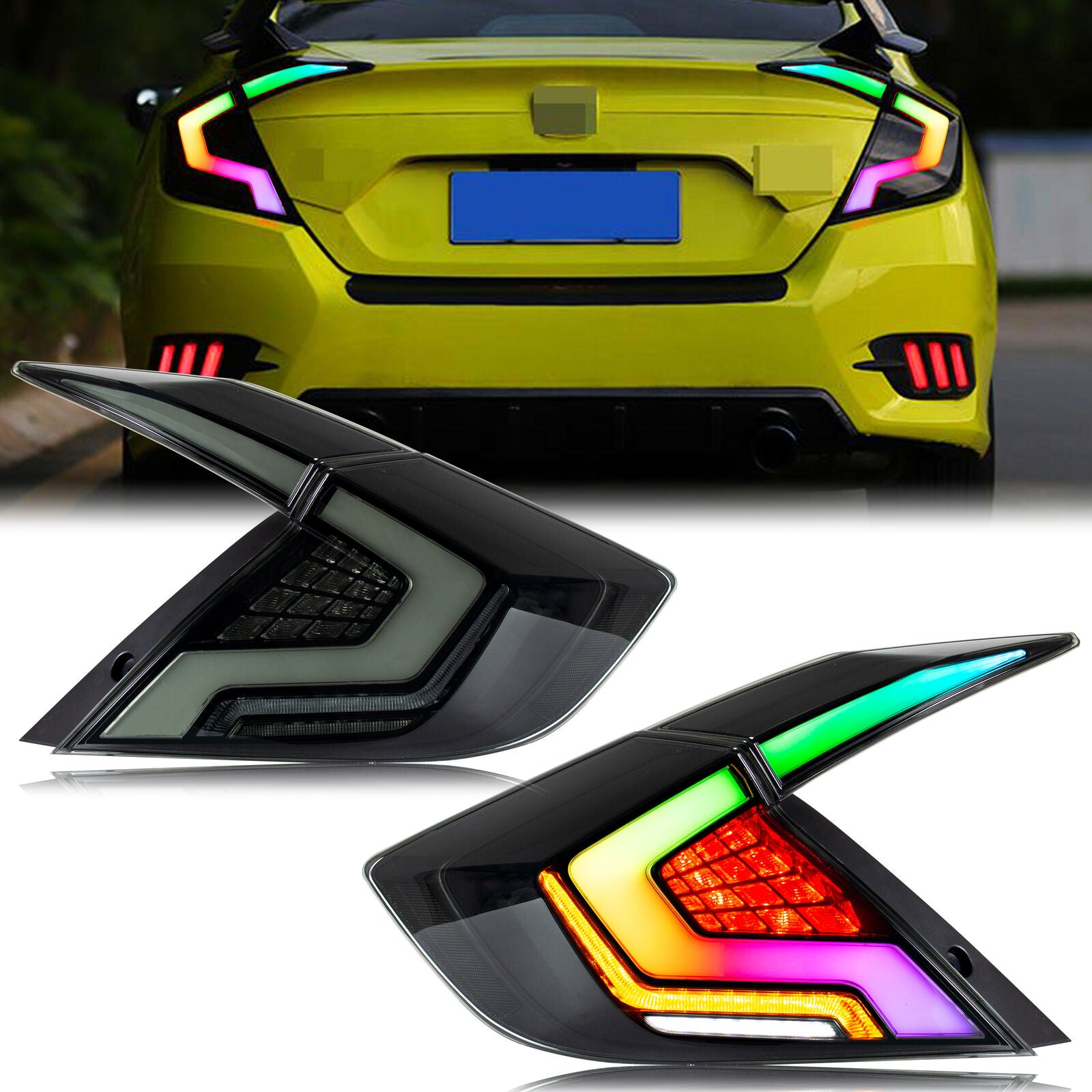inginuity time LED RGB Tail Lights for Honda Civic 20162021 Sedan Sta