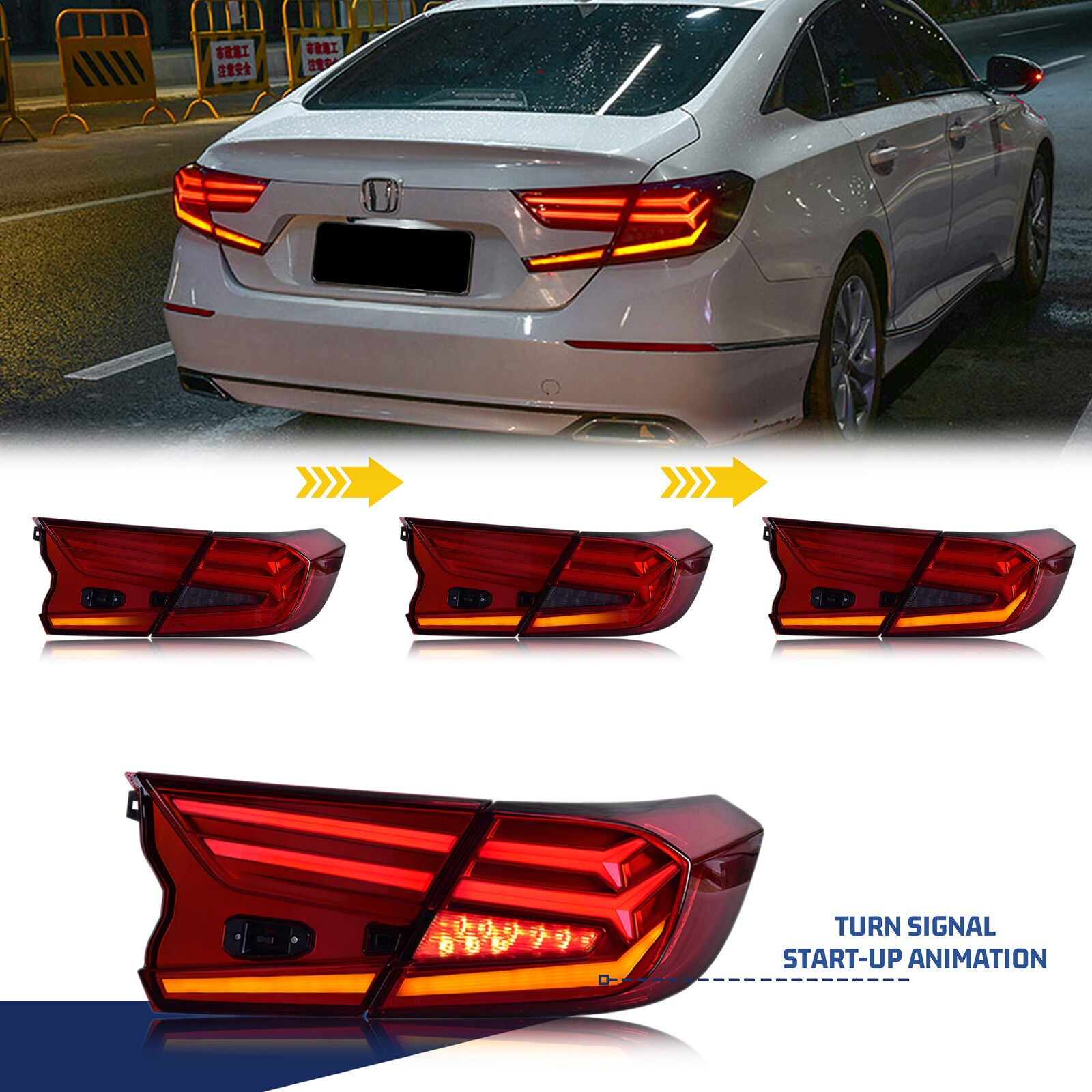 Kuafu Led Rear Bumper Tail Light Compatible With 2018-2023 Honda Accord Reflector Brake Lamp Driver Side And Passenger Red Lens
